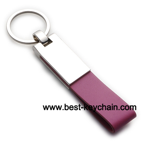 purple pu leather silver metal key chain