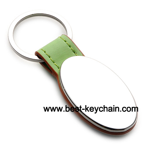 ellipse shape metal and leather keychain