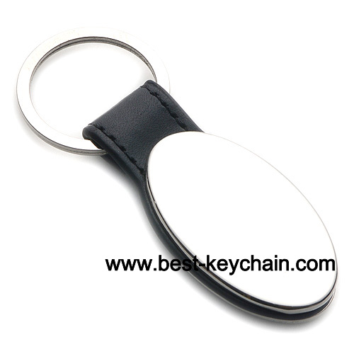 ellipse shape metal and pu leather key chain