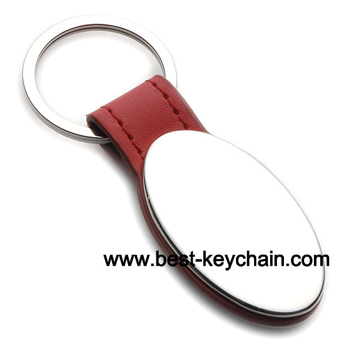 ellipse shape metal and pu leather keyring