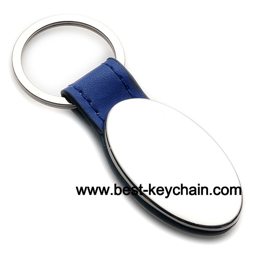 ellipse shape metal and pu leather key ring