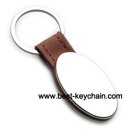 ellipse shape metal and pu leather keyholder