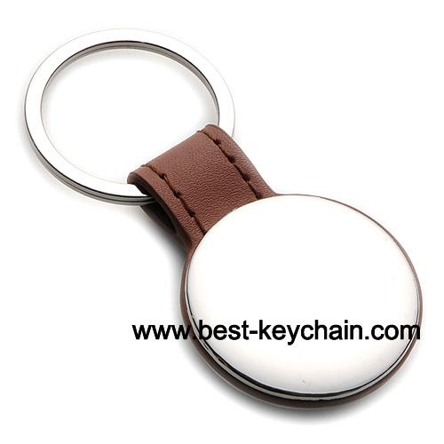round shape pu leather and metal keychain