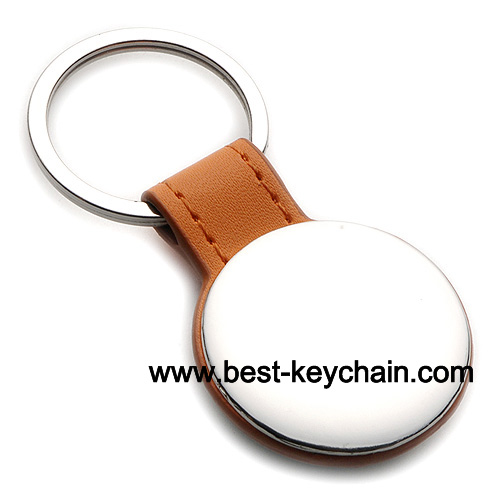 round shape pu leather and metal key chain