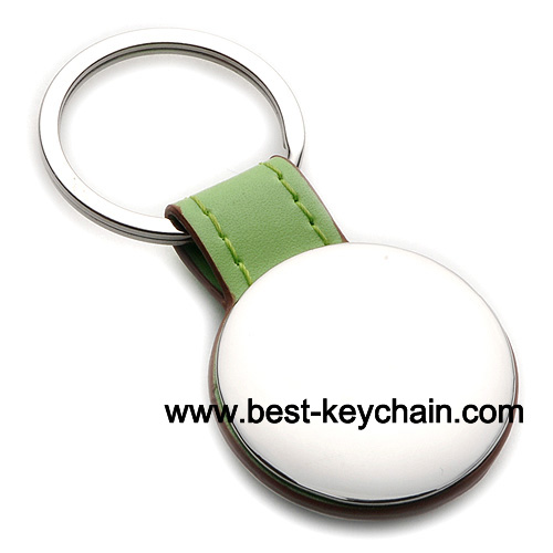 round shape pu leather and metal key ring