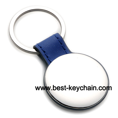 round shape pu leather and metal keyring