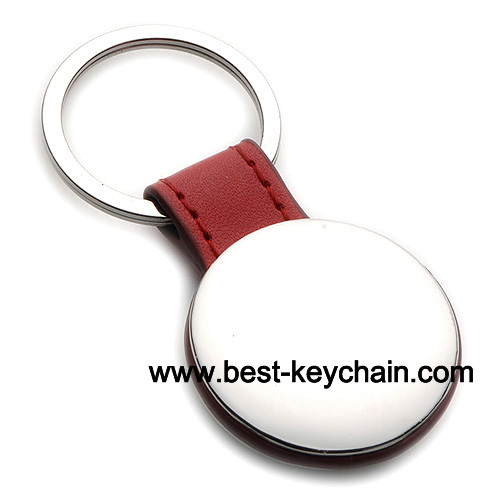 round shape pu leather and metal keychains