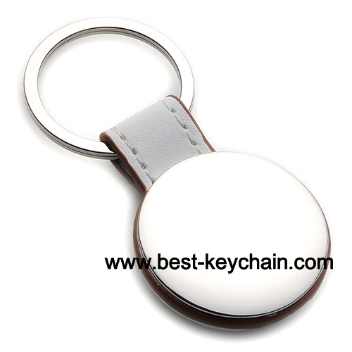 round shape pu leather and metal keychains