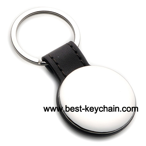 round shape pu leather and metal keychains