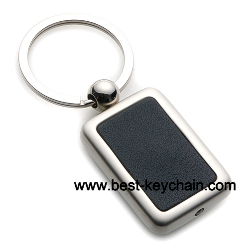 metal led black pu leather keychain light keyring