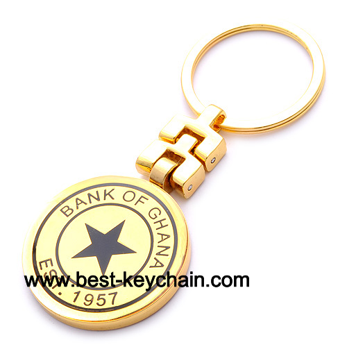 metal round shape gold plated ghana keychain