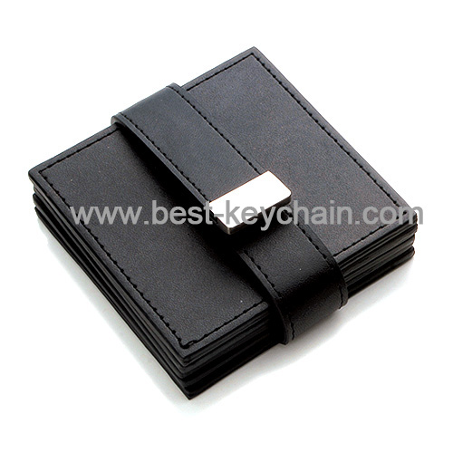 black color square leather cup mat