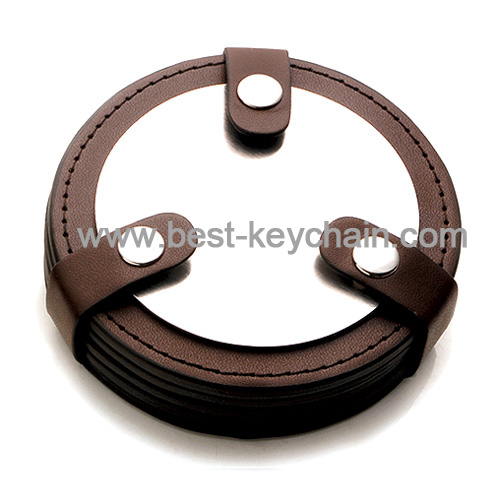 round shape pu leather coaster