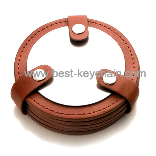 pu round shape brown color cup coaster