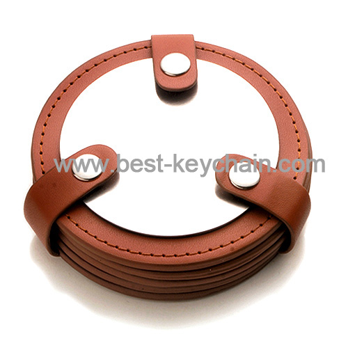 pu round shape brown color cup coaster