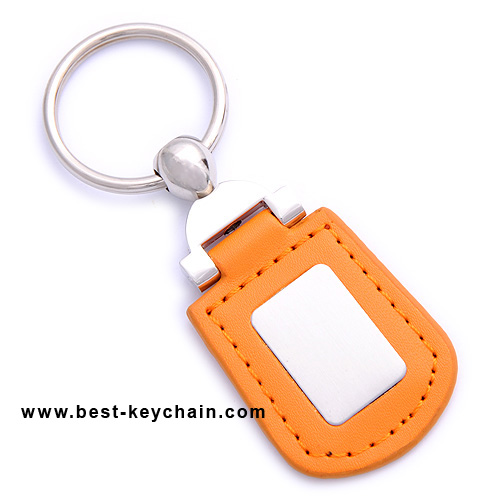 ORANGE LEATHER KEYCHAINS LASER LOGO