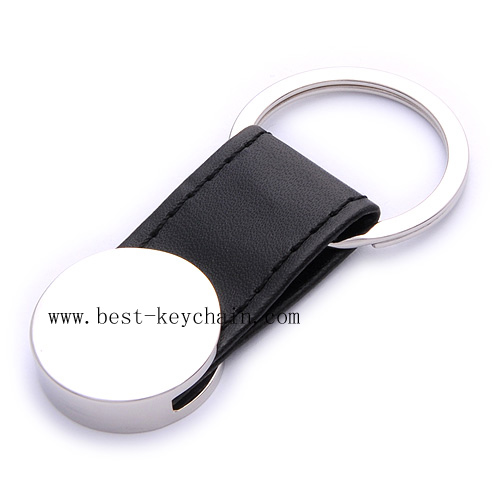 ROUND METAL & PU KEYCHAIN