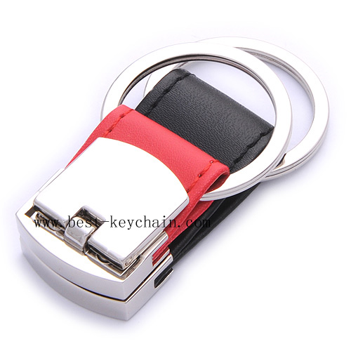 DOUBLE RING METAL AND LEATHER KEY CHAINS