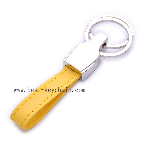 DOUBLE RING LEATHER KEYCHAIN YELLOW COLOR