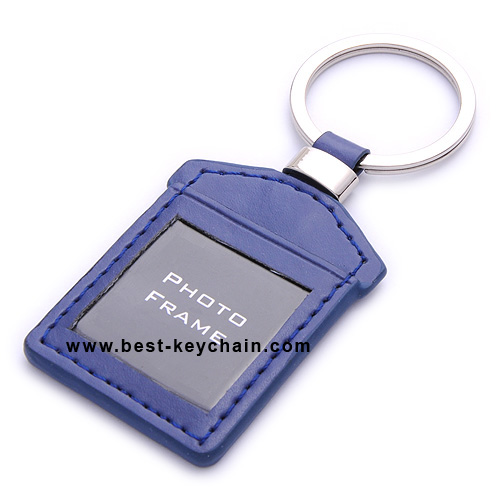 house shape leather photo keychain