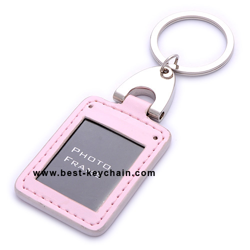 pink color promotion PU photo frame keychain