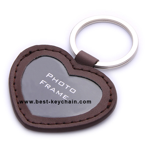 leather heart shape photo keychains