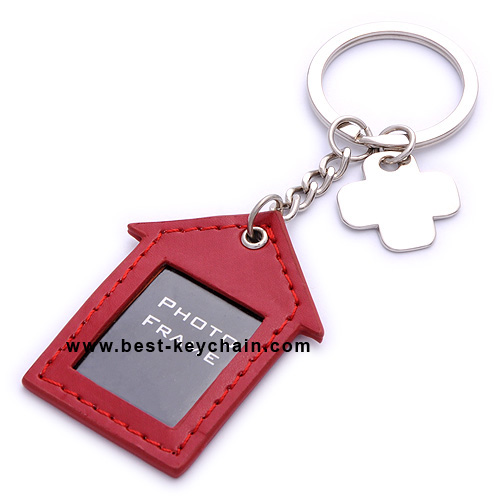 LEATHER HOUSE SHAPE PHOTO KEYCHAINS