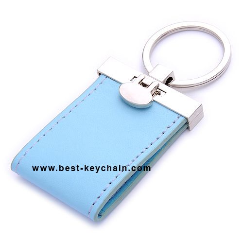 blue pu leather photo frame keychain promotion