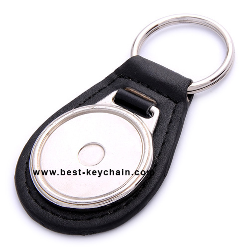 PROMOTION LEATHER KEYCHAIN WITH ROUND EPOXY LOGO