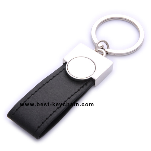 GENUINE LEATHER KEYCHAIN WITH ROUND EPOXY LOGO