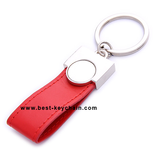 PU LEATHER KEYRING WITH ROUND EPOXY LOGO