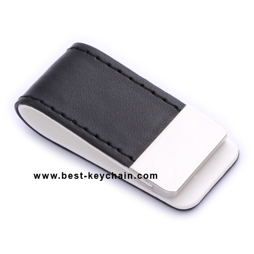 LEATHER AND METAL MONEY CLIP USE LASER LOGO