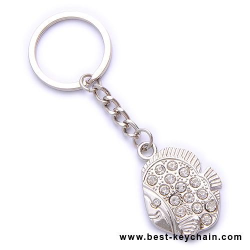 metal diamond 3d fish shape keychain