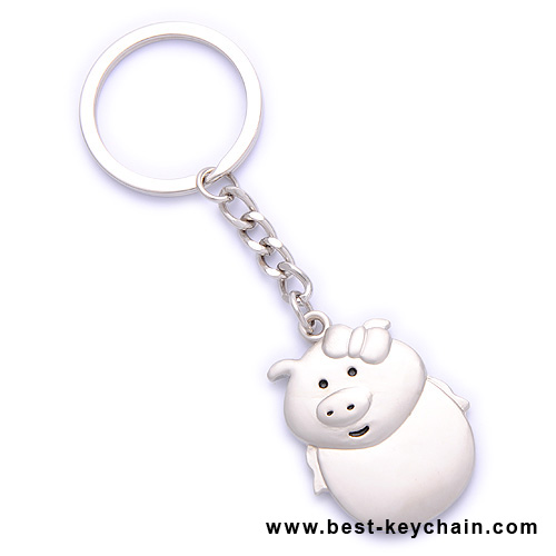 silver pig keychain metal